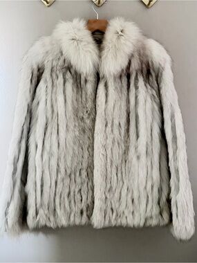 SAGA FOX Real Fur Coat Jacket White Grey Small Genuine Luxury Winter